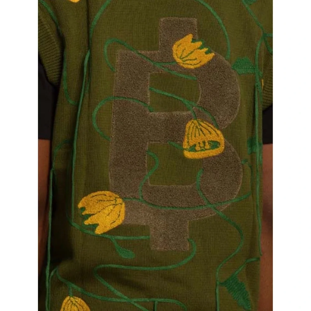 Cash by Cash App Bitcoin Flower Knit Sweater Vest Green Future Nature Mens M NWT